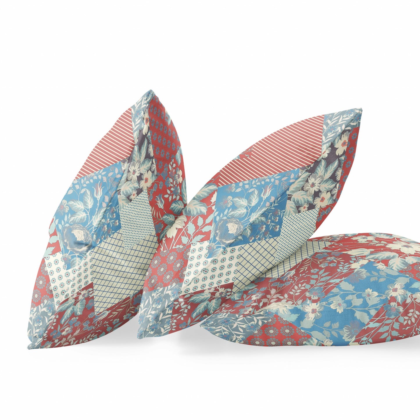 Aqua Red Floral Suede Pillow