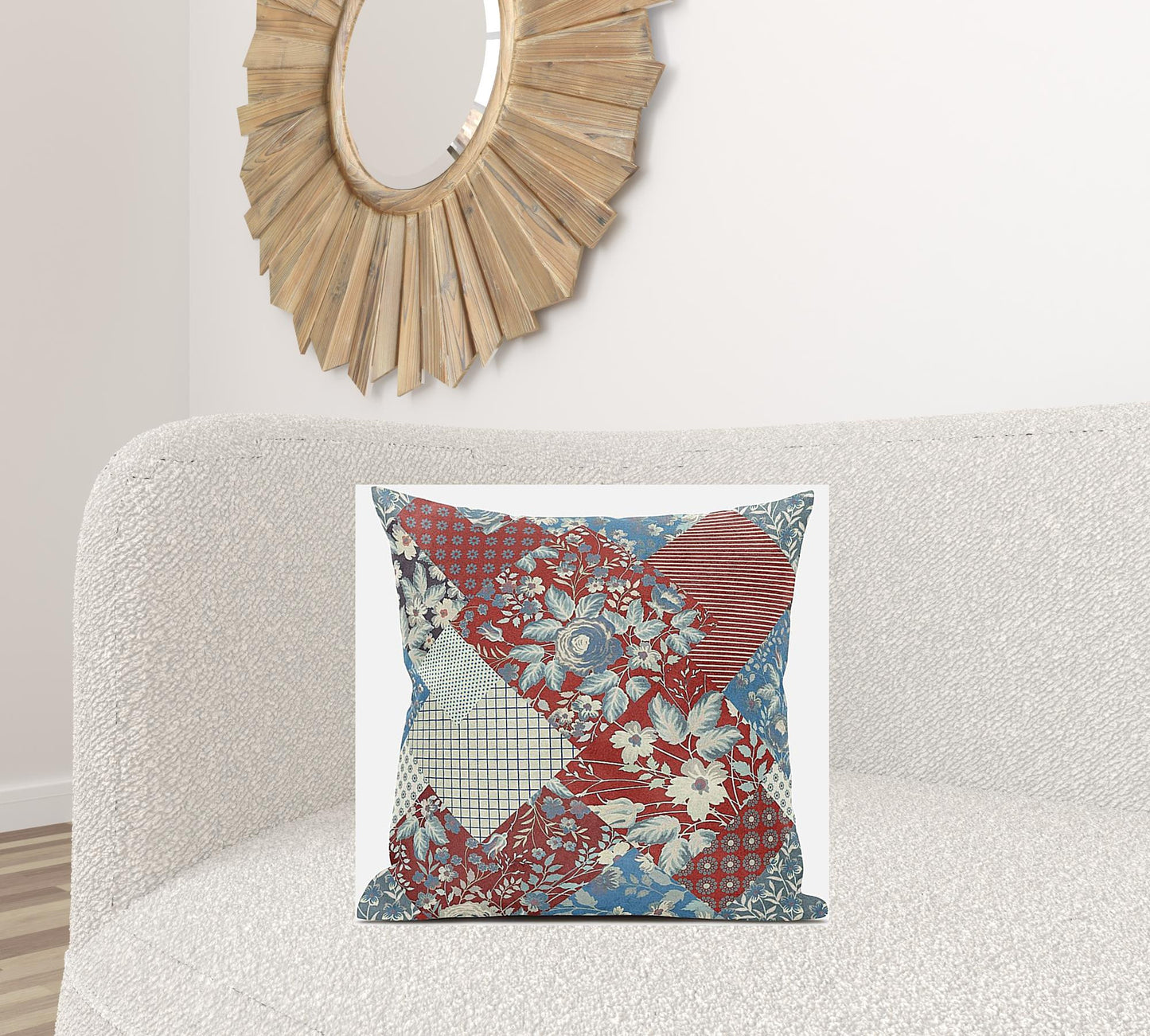 Aqua Red Floral Suede Pillow