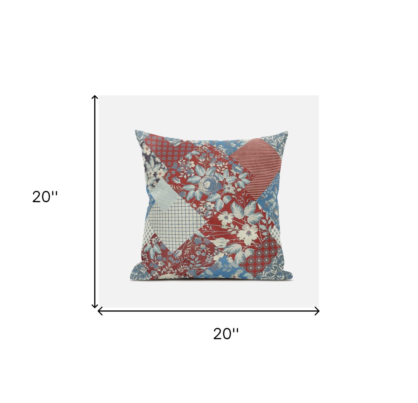 Aqua Red Floral Suede Pillow