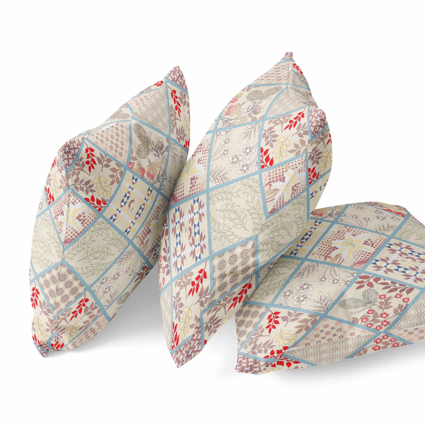 Cream Red Patch Suede Pillow