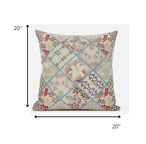 Cream Red Patch Suede Pillow