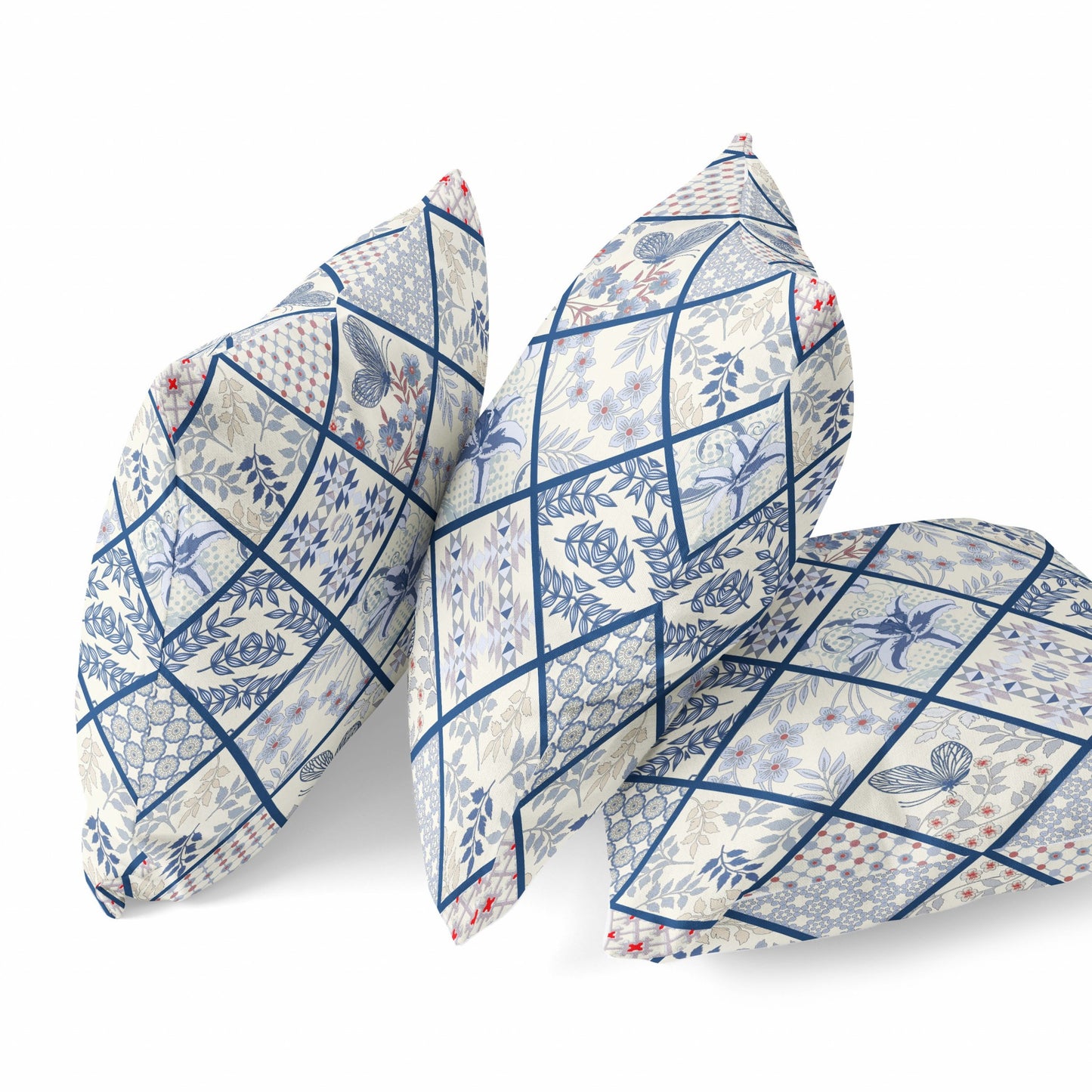 White Navy Patch Suede Pillow