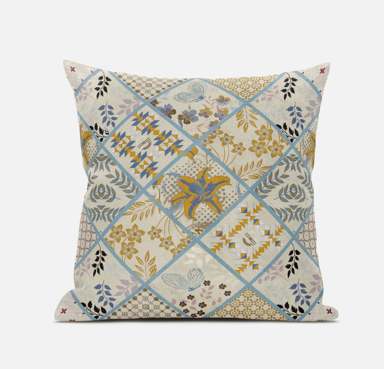 Gold Cream Patch Suede Pillow