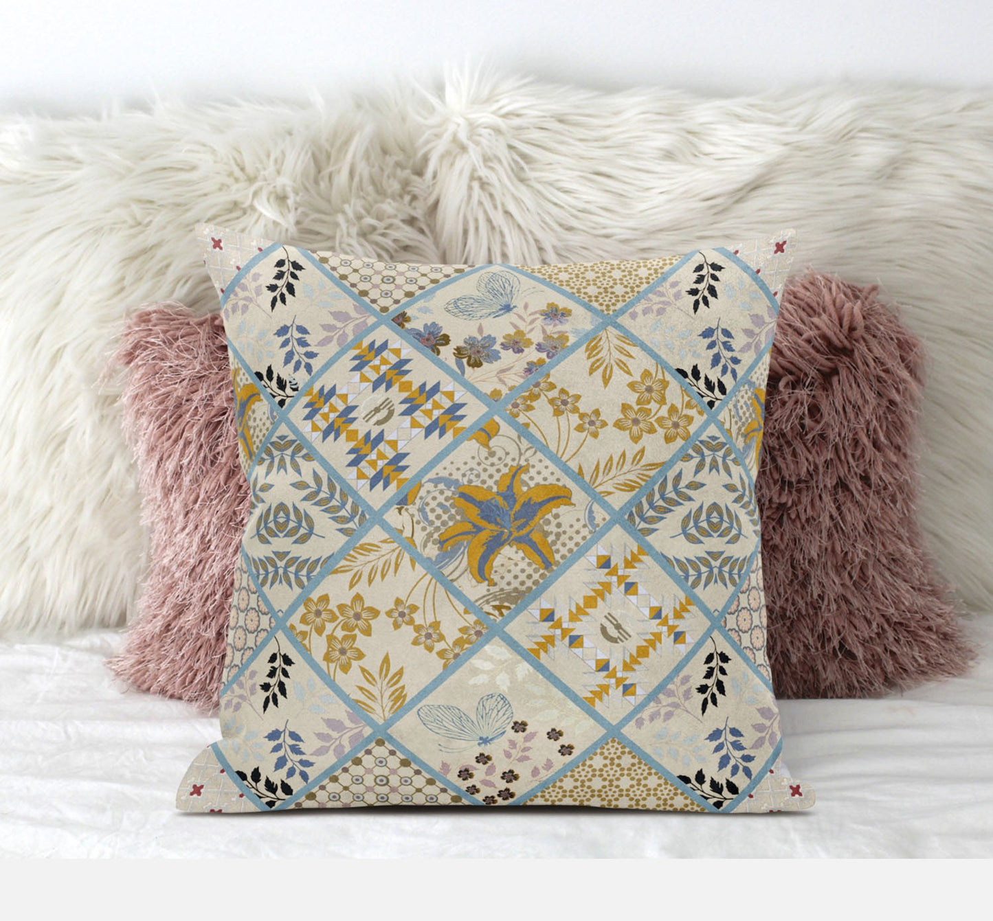 Gold Cream Patch Suede Pillow