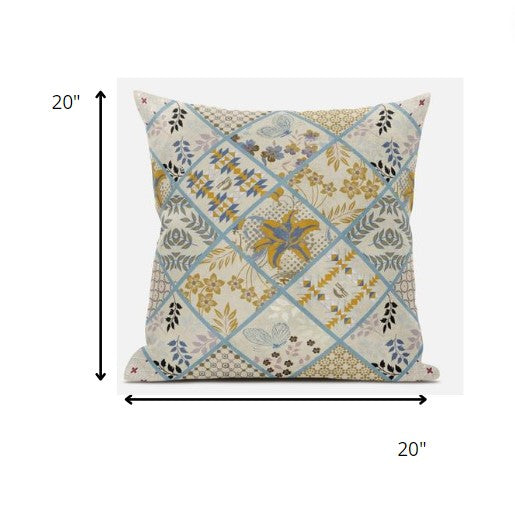 Gold Cream Patch Suede Pillow