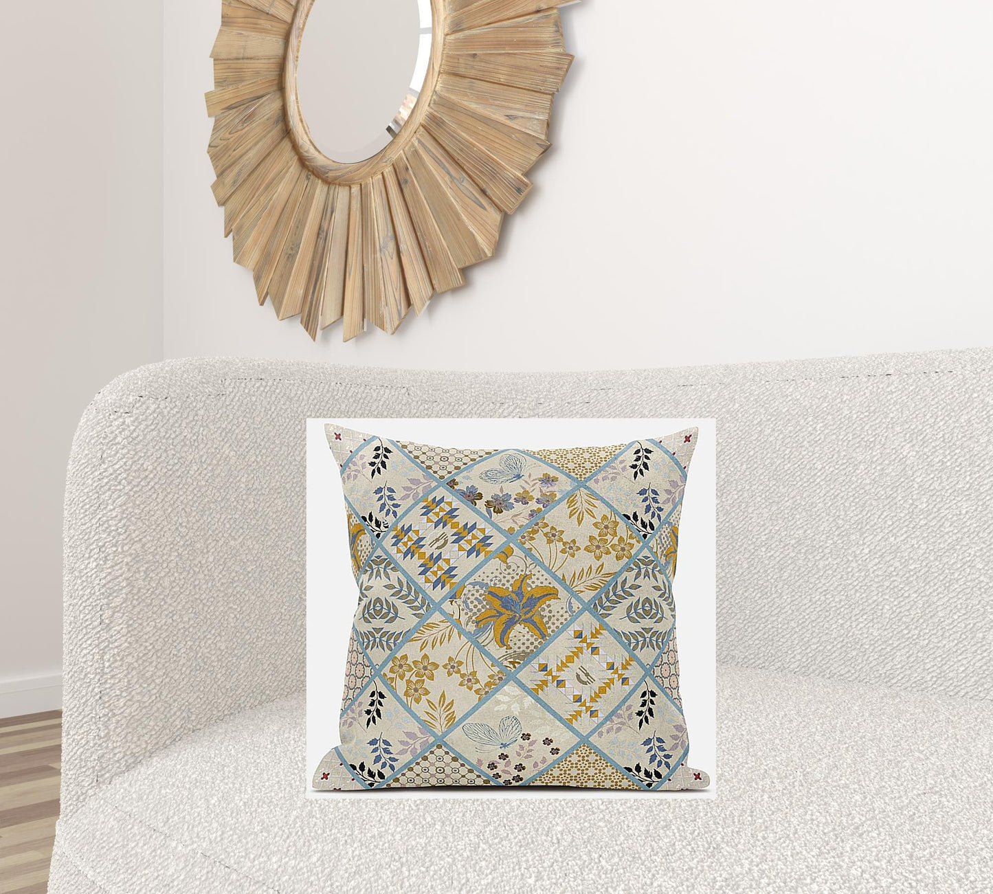 Gold Cream Patch Suede Pillow