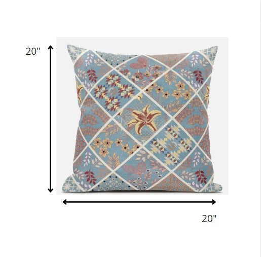 Blue Yellow Patch Suede Pillow