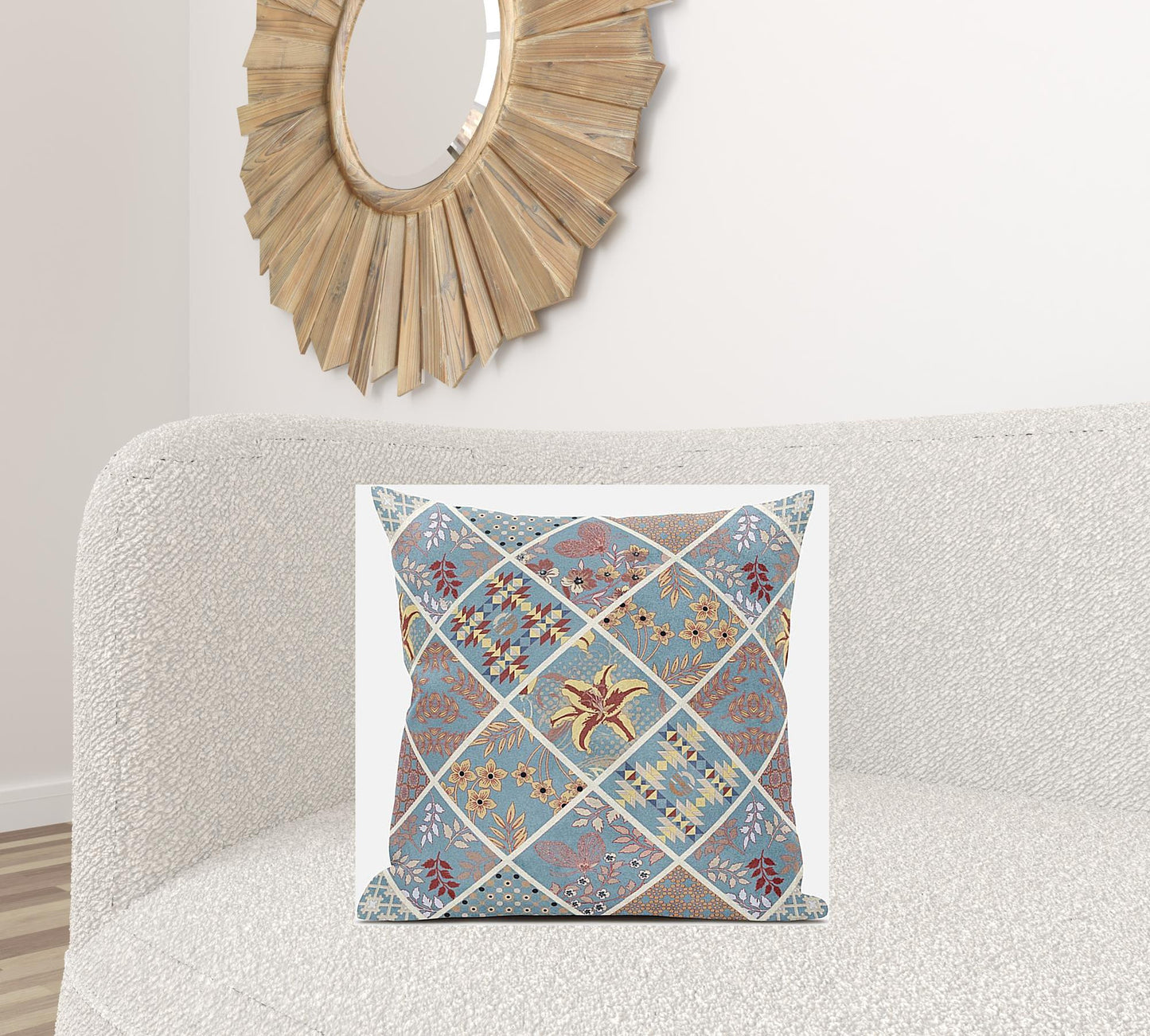 Blue Yellow Patch Suede Pillow