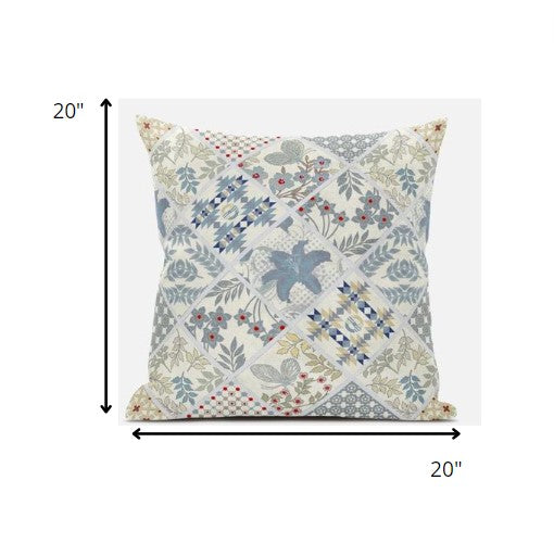 White Blue Patch Suede Pillow