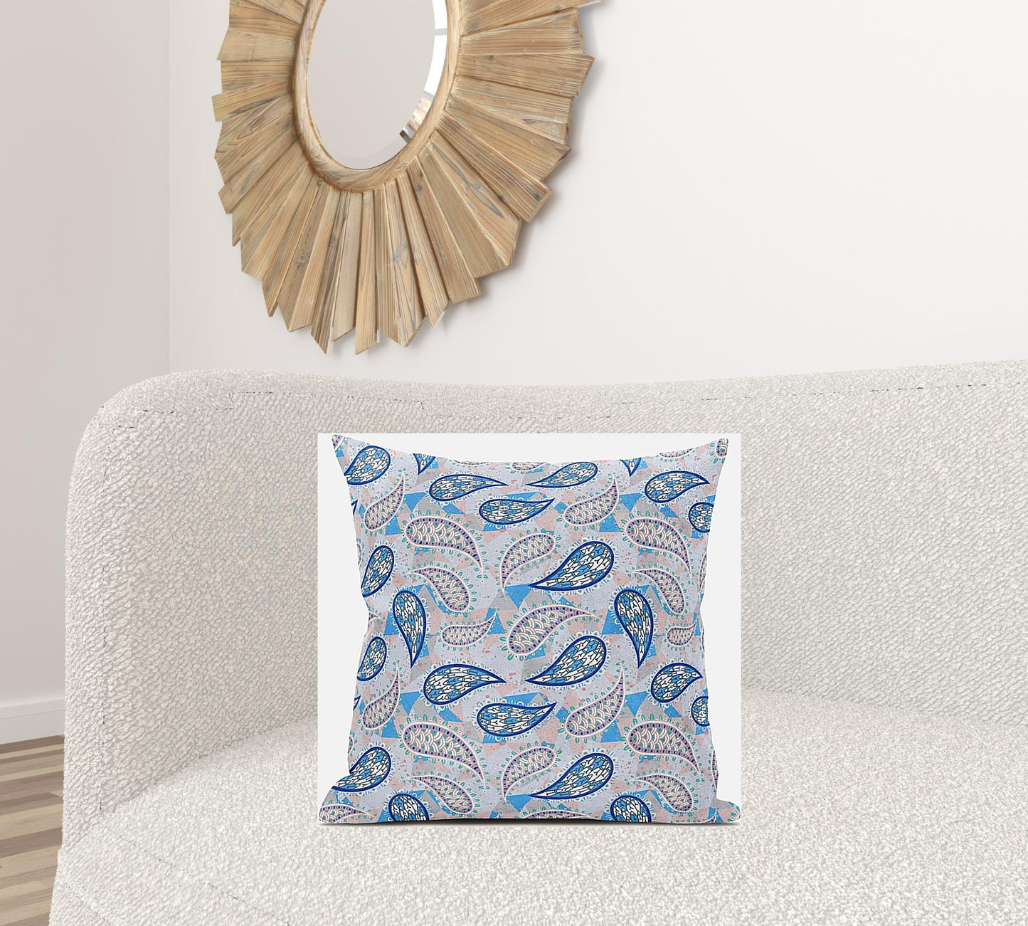 Blue Peach Boho Paisley Suede Pillow