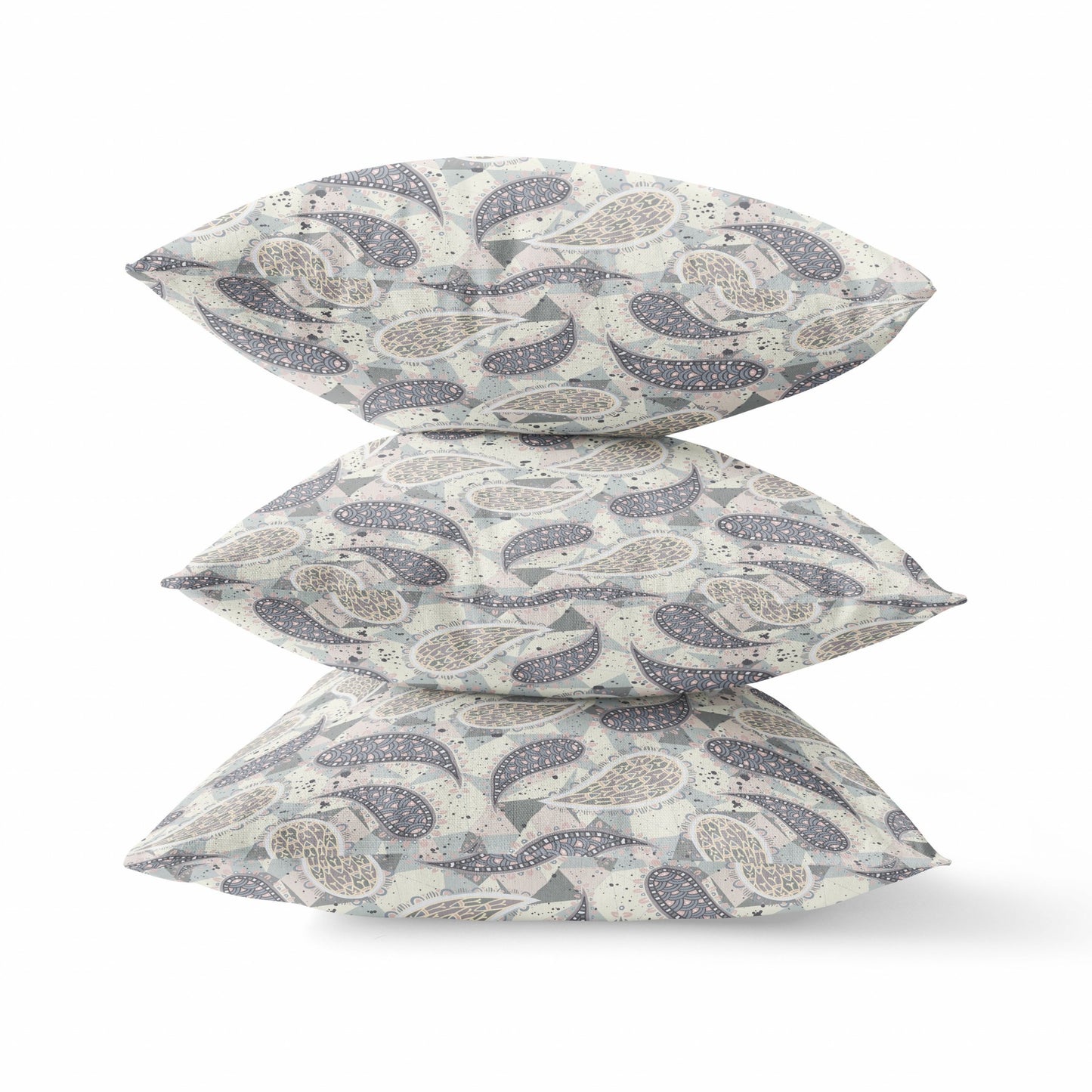 Gray Cream Boho Paisley Suede Pillow