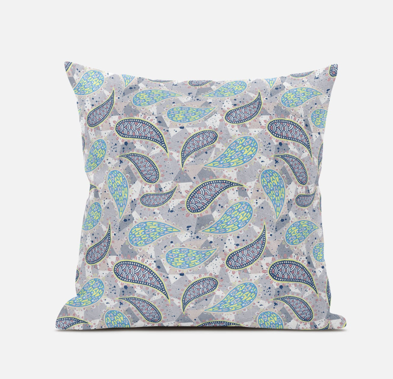 Gray Green Boho Paisley Suede Pillow