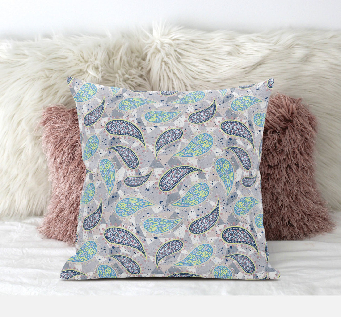 Gray Green Boho Paisley Suede Pillow