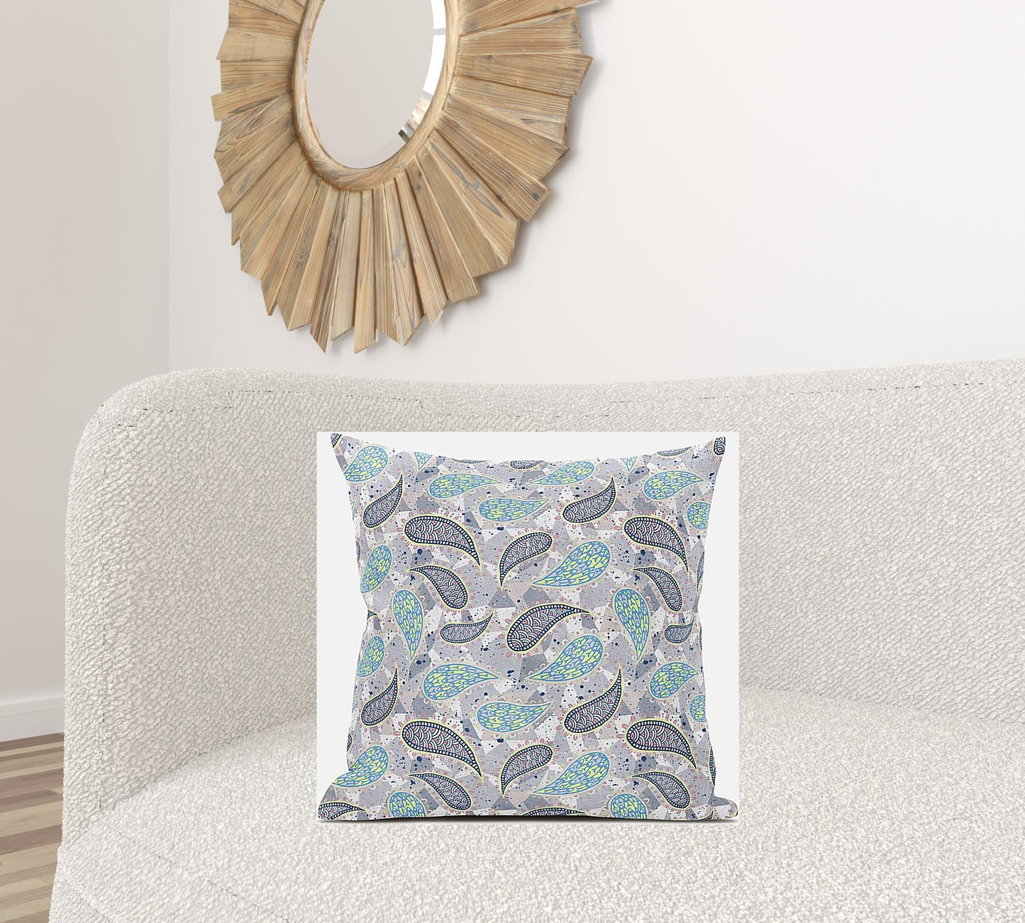 Gray Green Boho Paisley Suede Pillow