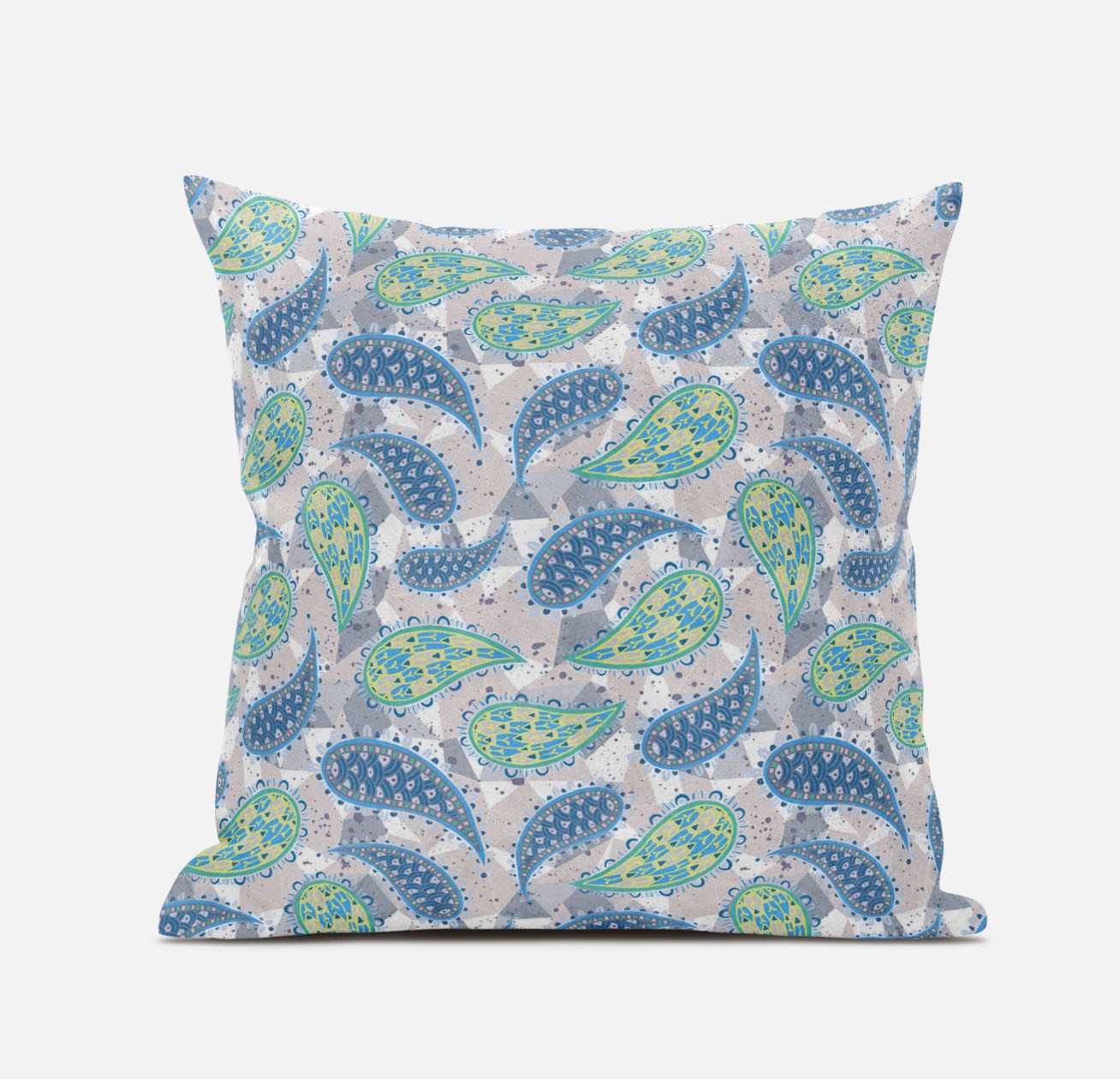 Green Indigo Boho Paisley Suede Pillow