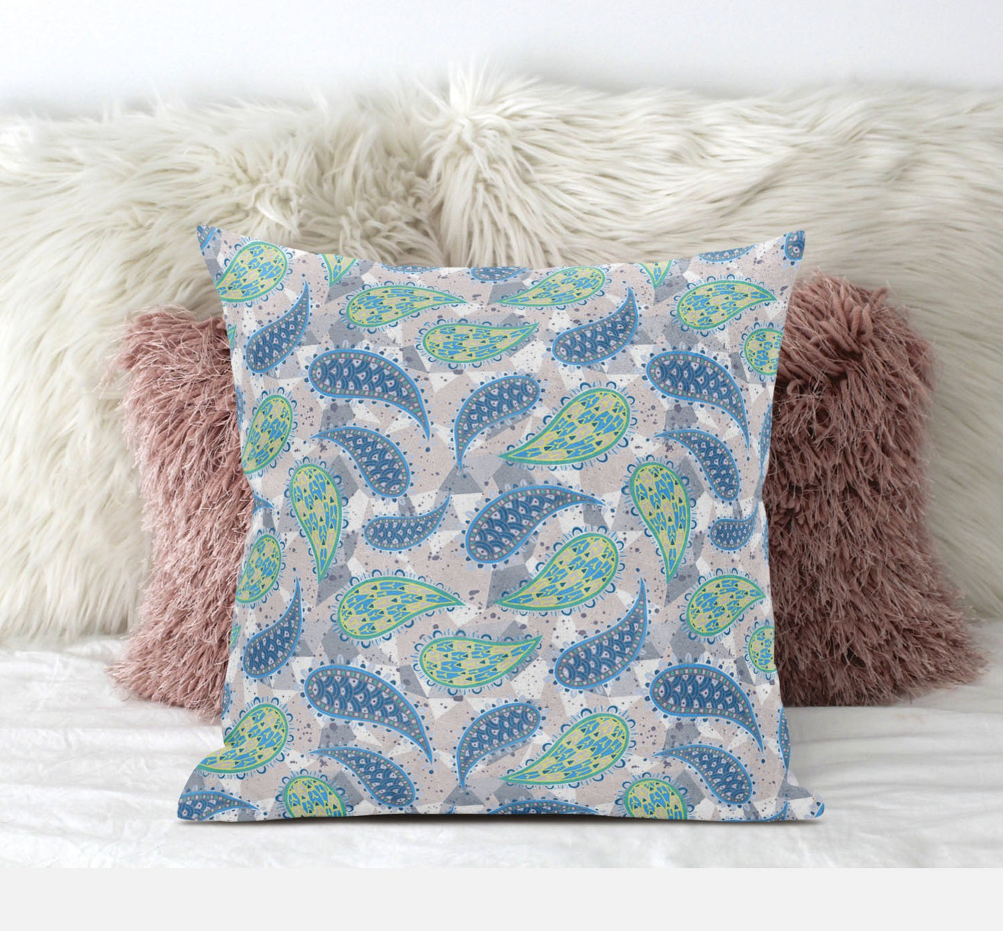 Green Indigo Boho Paisley Suede Pillow
