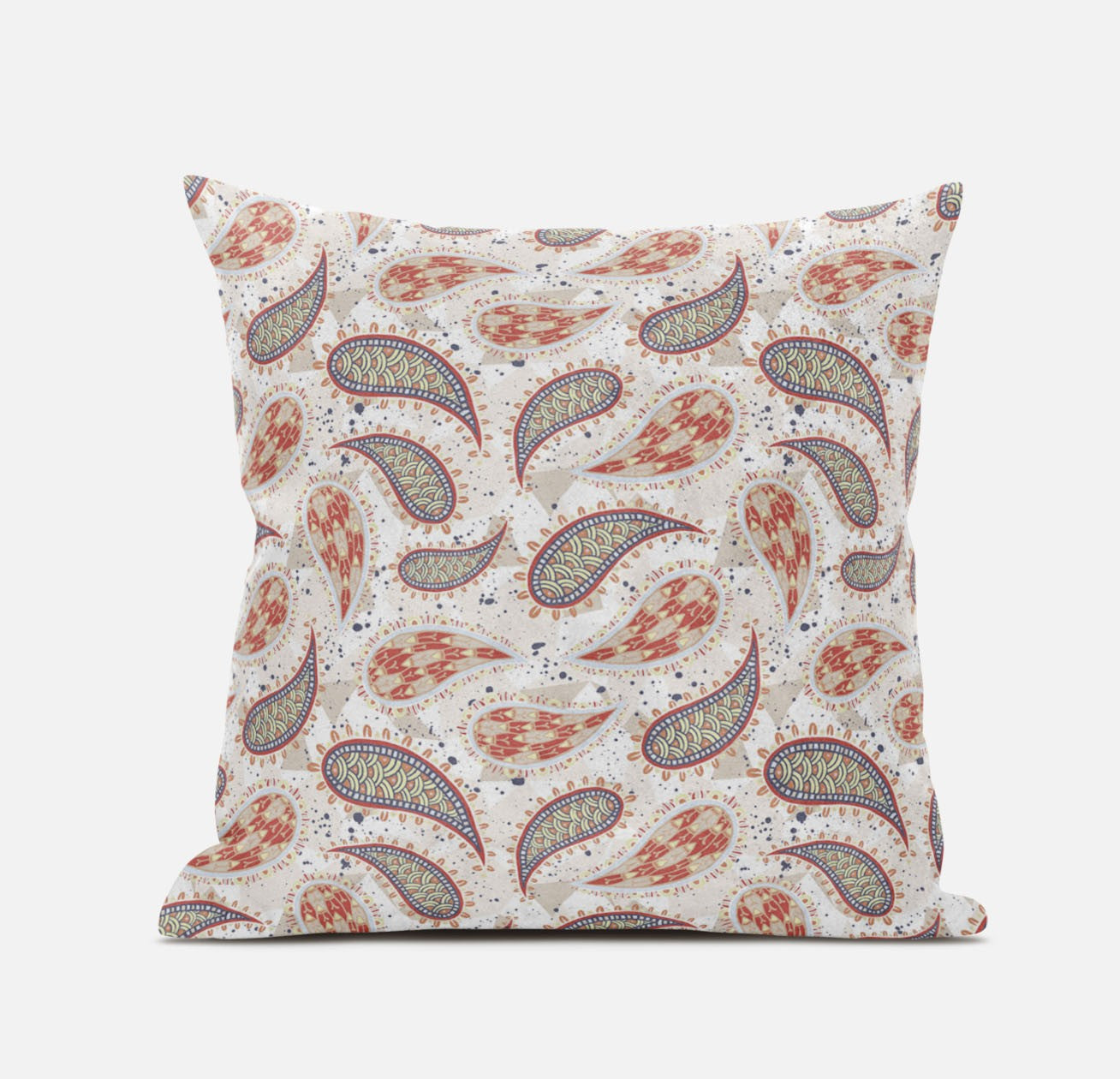 Red Beige Boho Paisley Suede Pillow