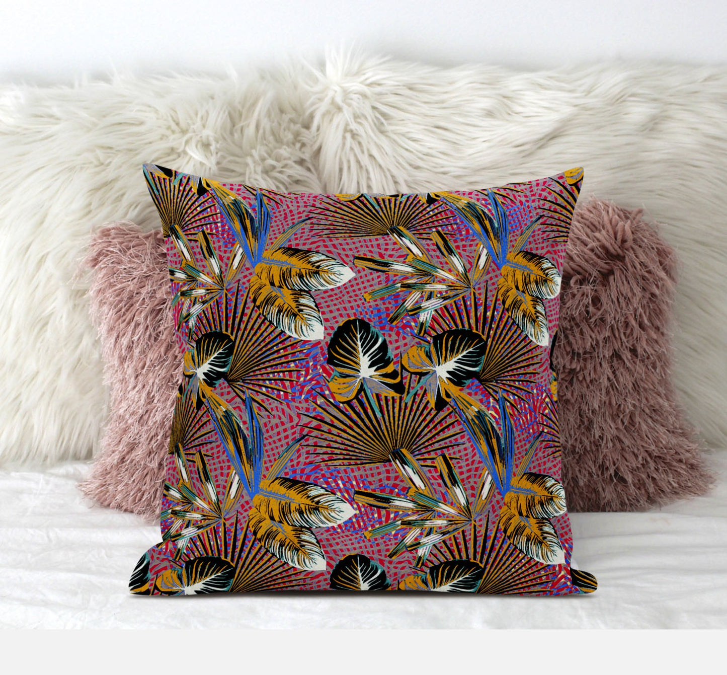 Magenta Gold Tropical Suede Pillow