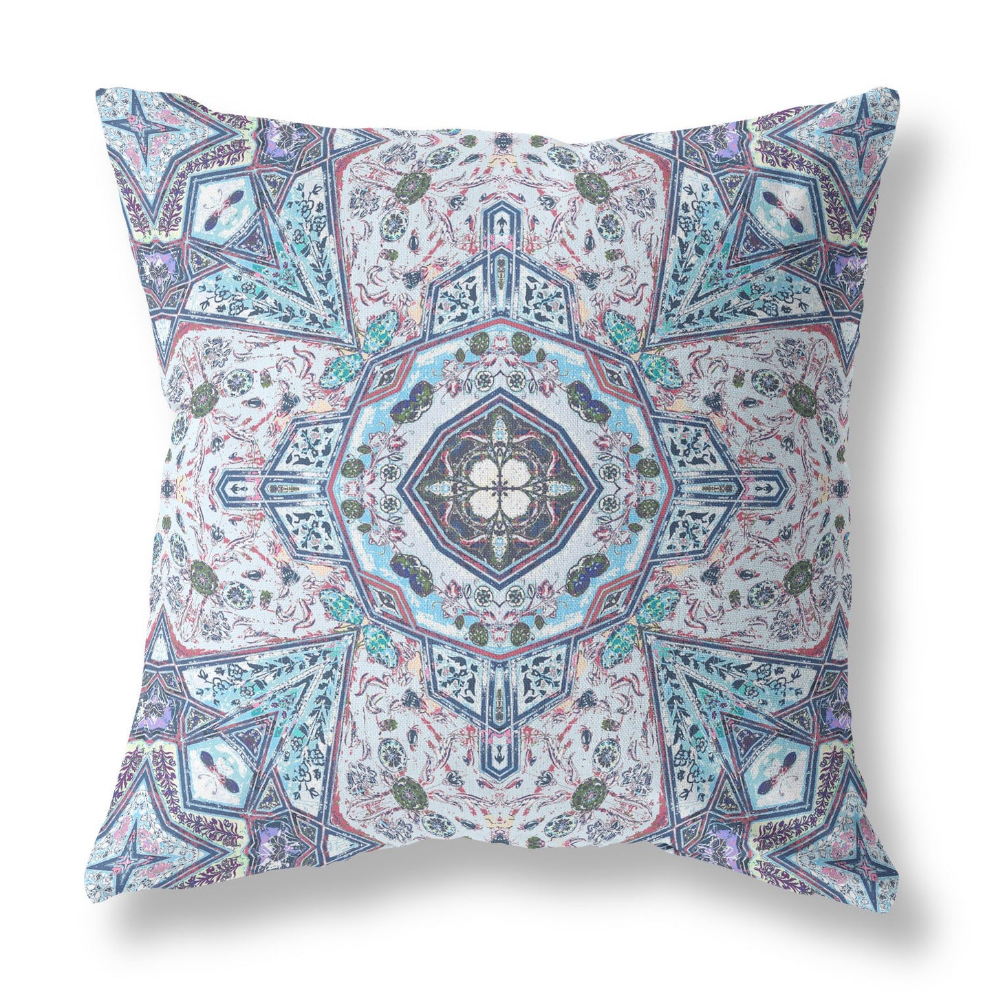 Light Blue Gray Floral Boho Suede Pillow