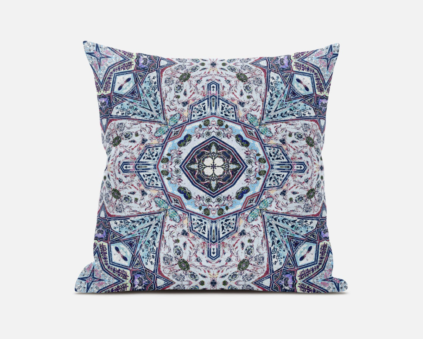 Light Blue Gray Floral Boho Suede Pillow