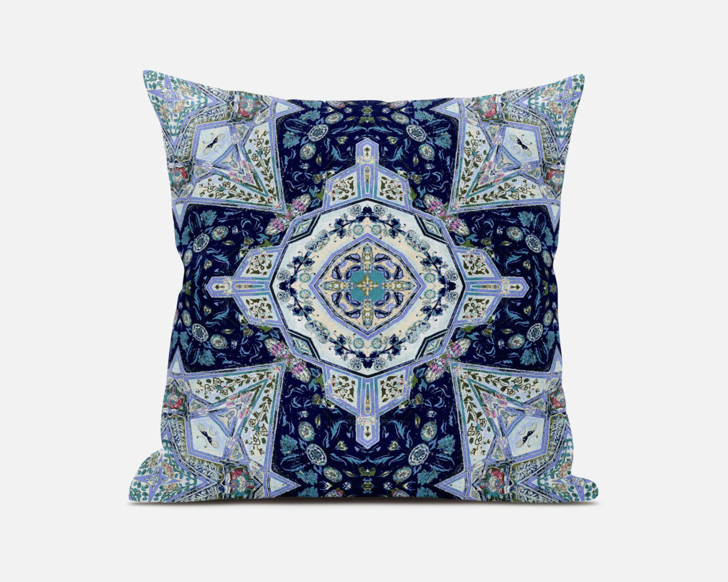 Indigo Blue Boho Floral Geo Suede Pillow