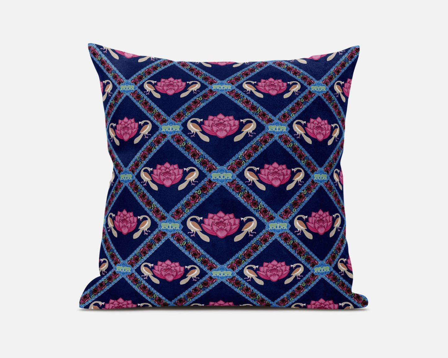 Indigo Pink Lotus Floral Suede Pillow