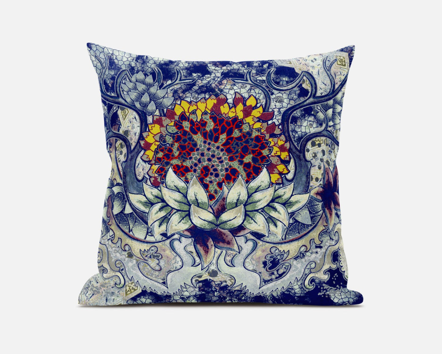 Blue Gray Flower Bloom Suede Pillow