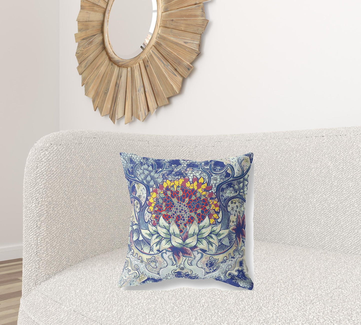 Blue Gray Flower Bloom Suede Pillow
