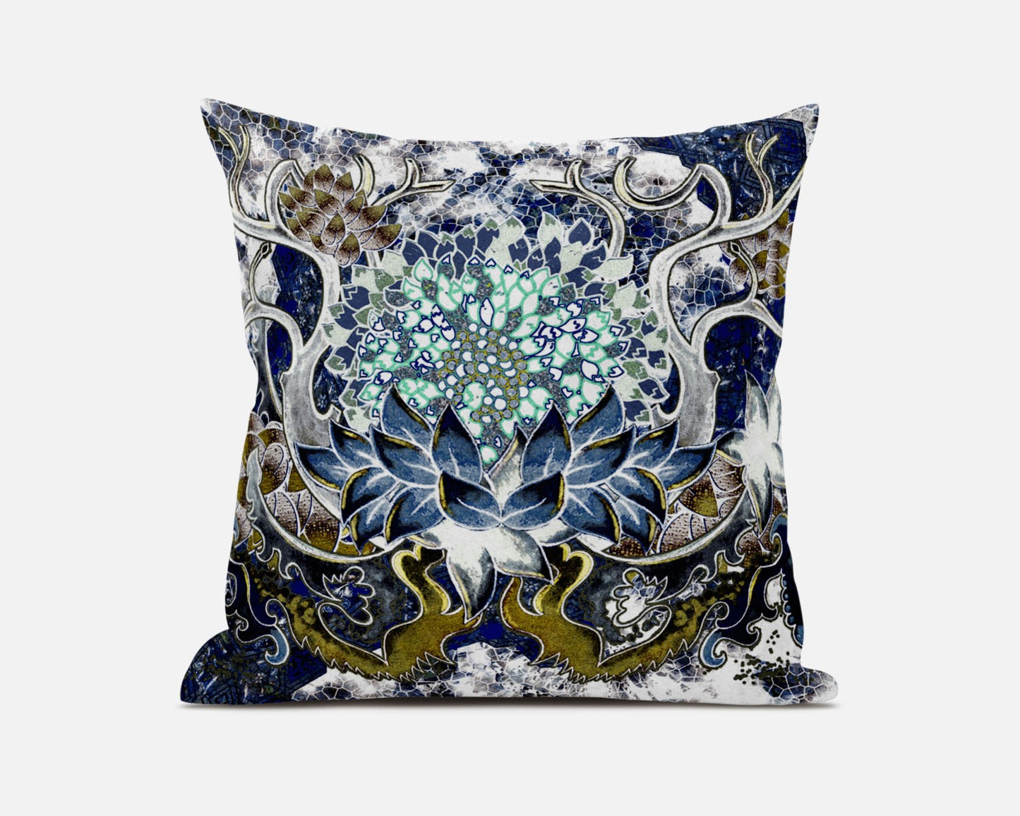 Blue White Flower Bloom Suede Pillow