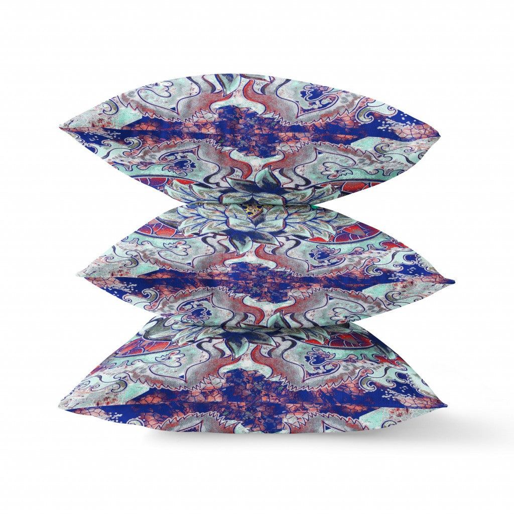 Blue Cyan Flower Bloom Suede Pillow