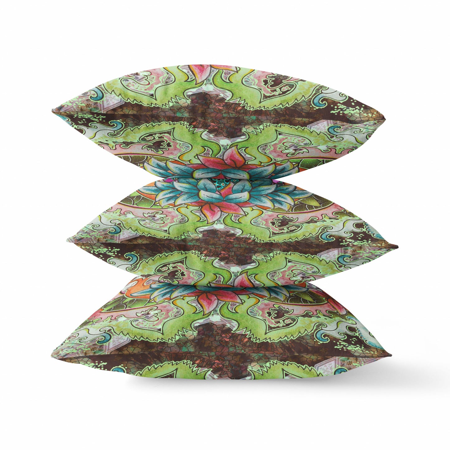 Green Orange Flower Bloom Suede Pillow