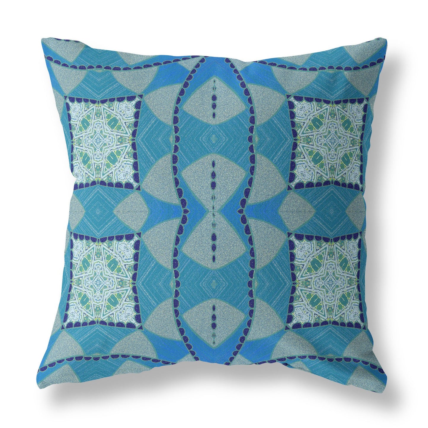 Aqua Sky Blue Cosmic Circle Boho Suede Pillow