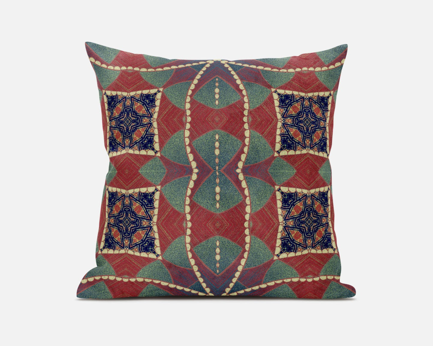 Red Green Cosmic Circle Boho Suede Pillow