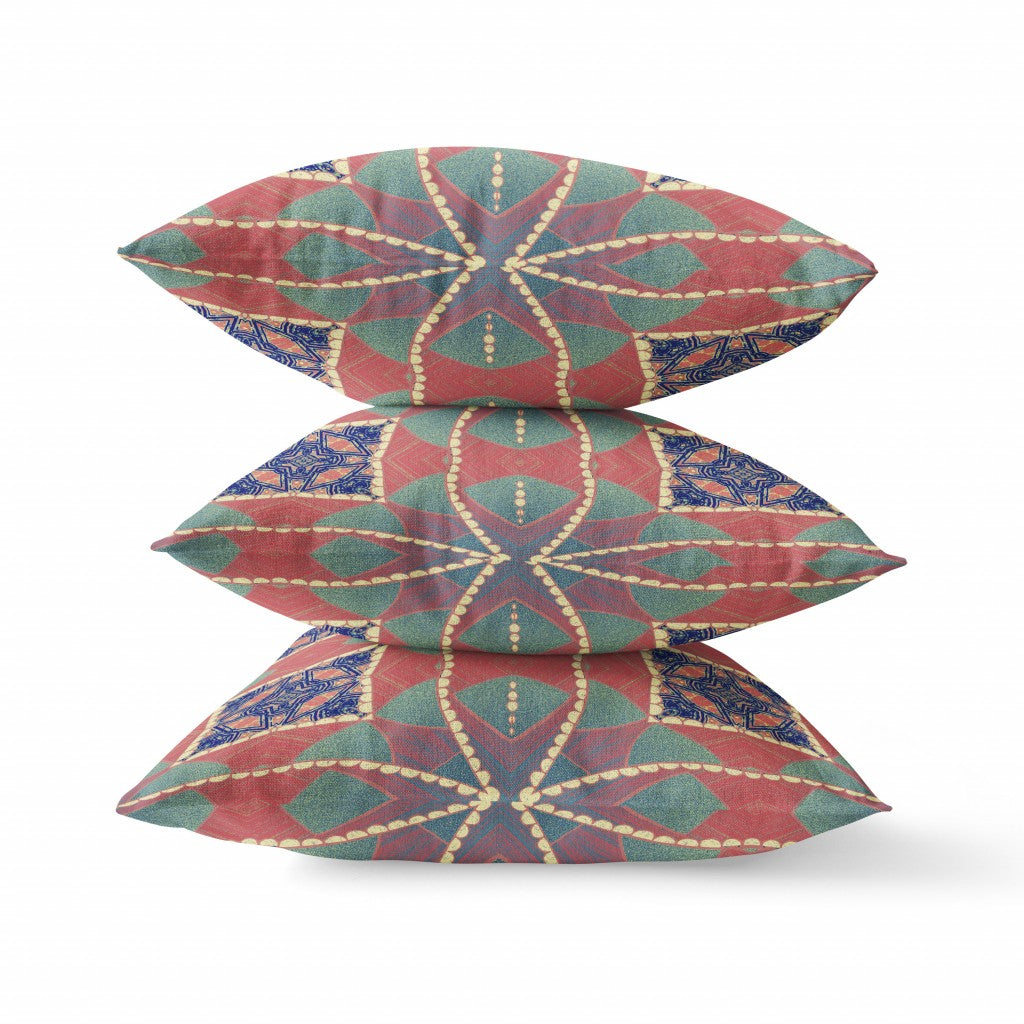 Red Green Cosmic Circle Boho Suede Pillow