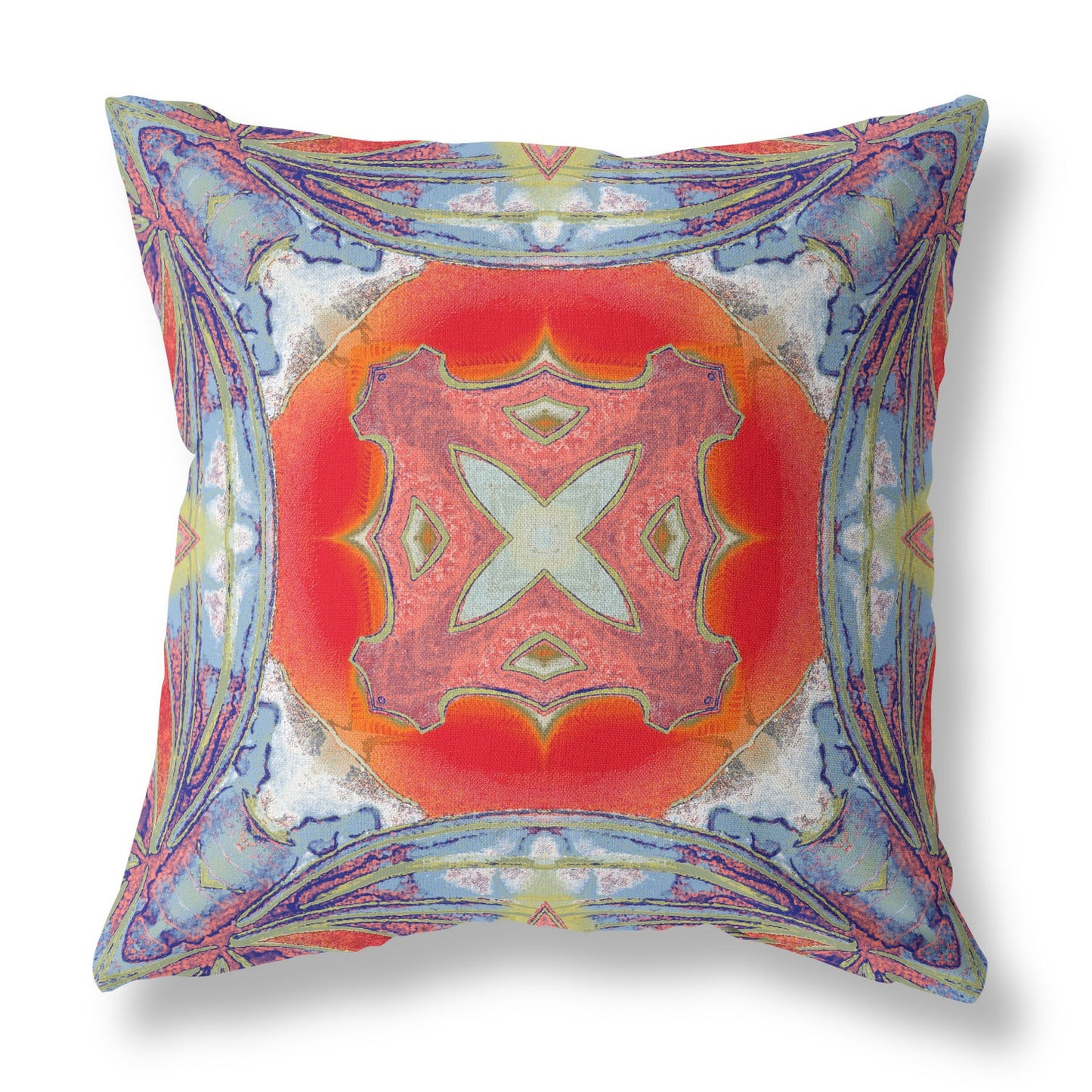 Blue Orange Geo Tribal Suede Pillow