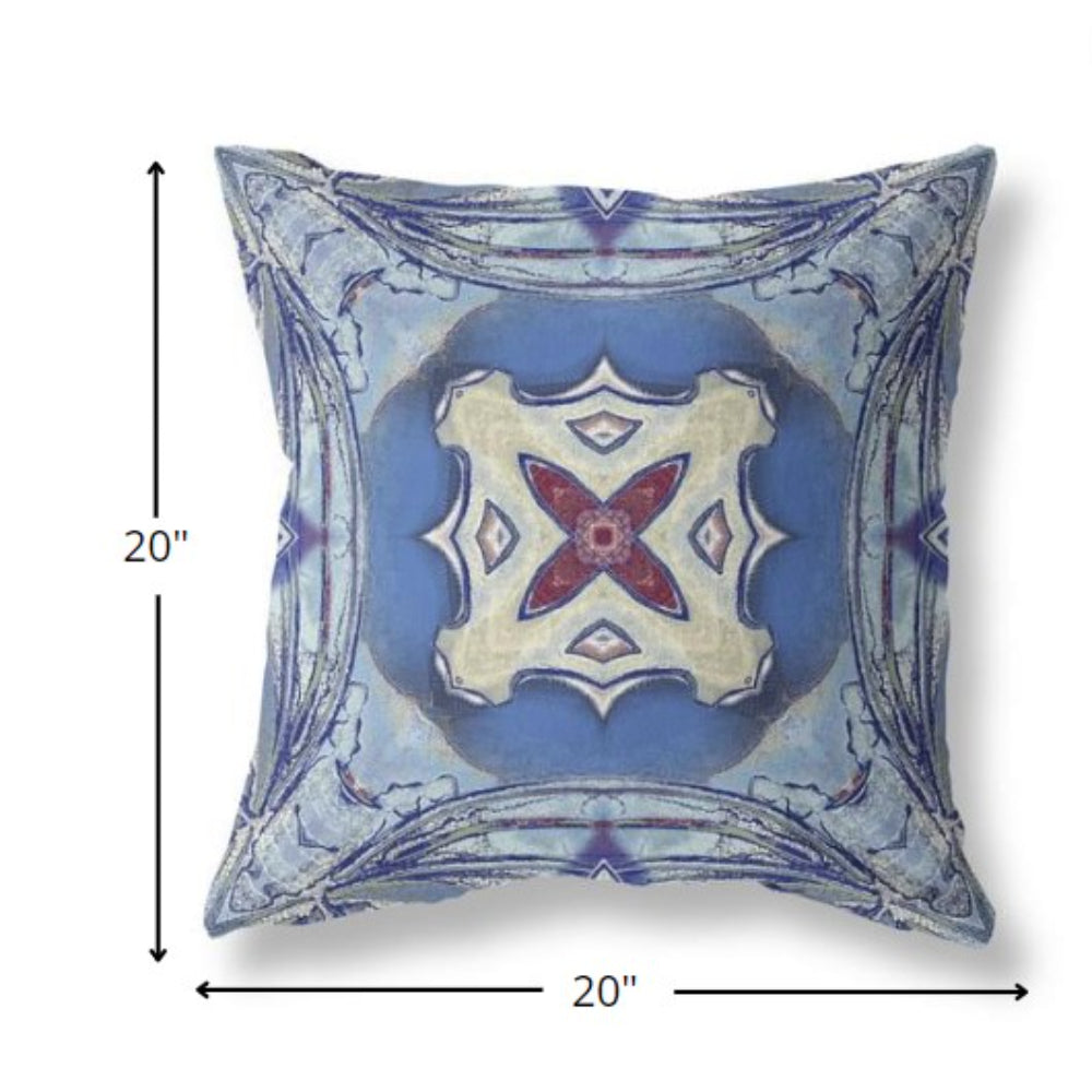 Blue Cream Geo Tribal Suede Pillow