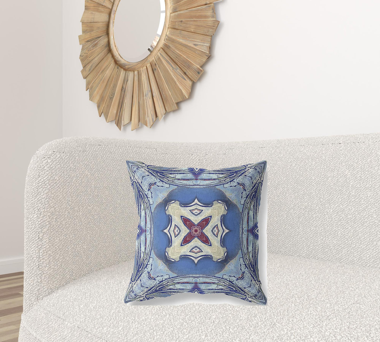 Blue Cream Geo Tribal Suede Pillow