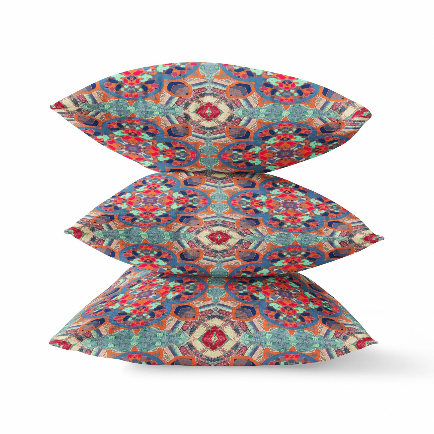 Orange Blue Cloverleaf Boho Suede Pillow