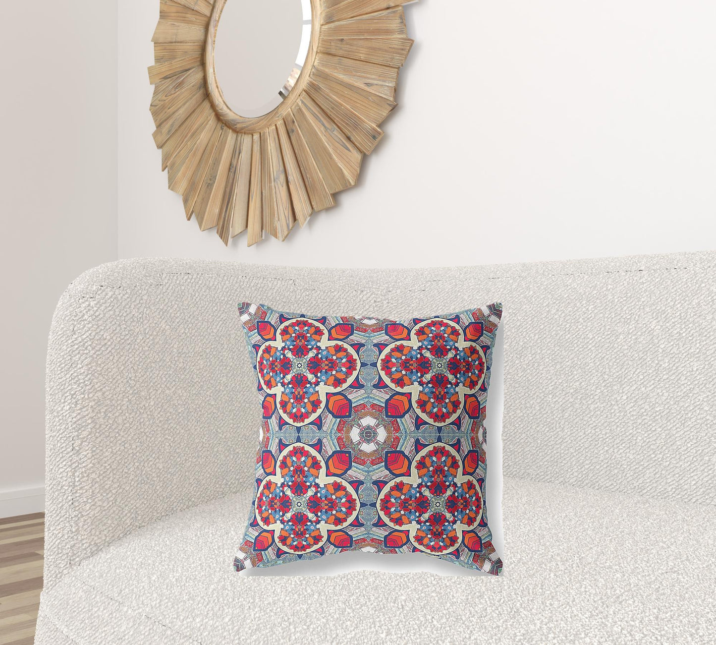 Red Blue Cloverleaf Boho Suede Pillow