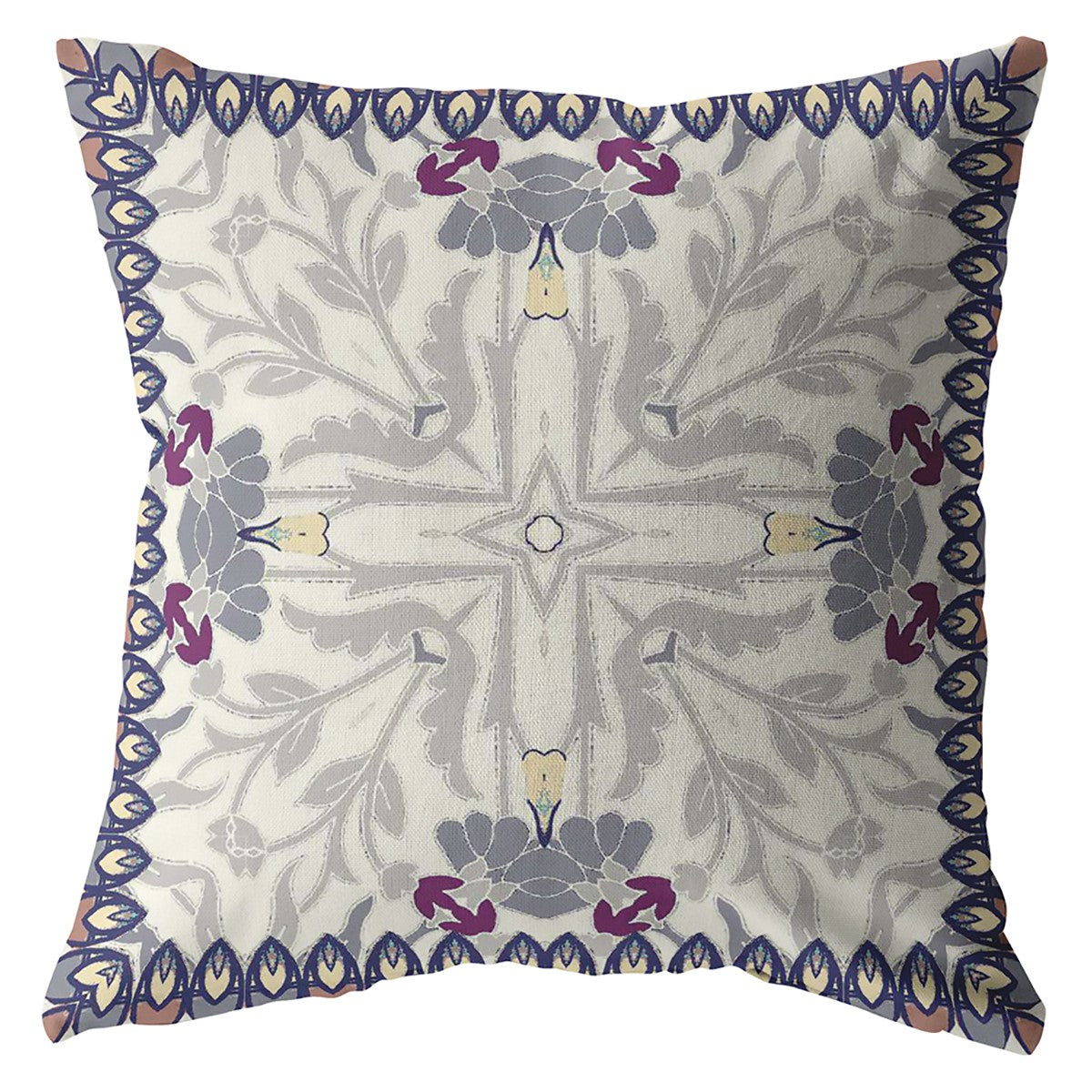 Gray Floral Frame Suede Pillow