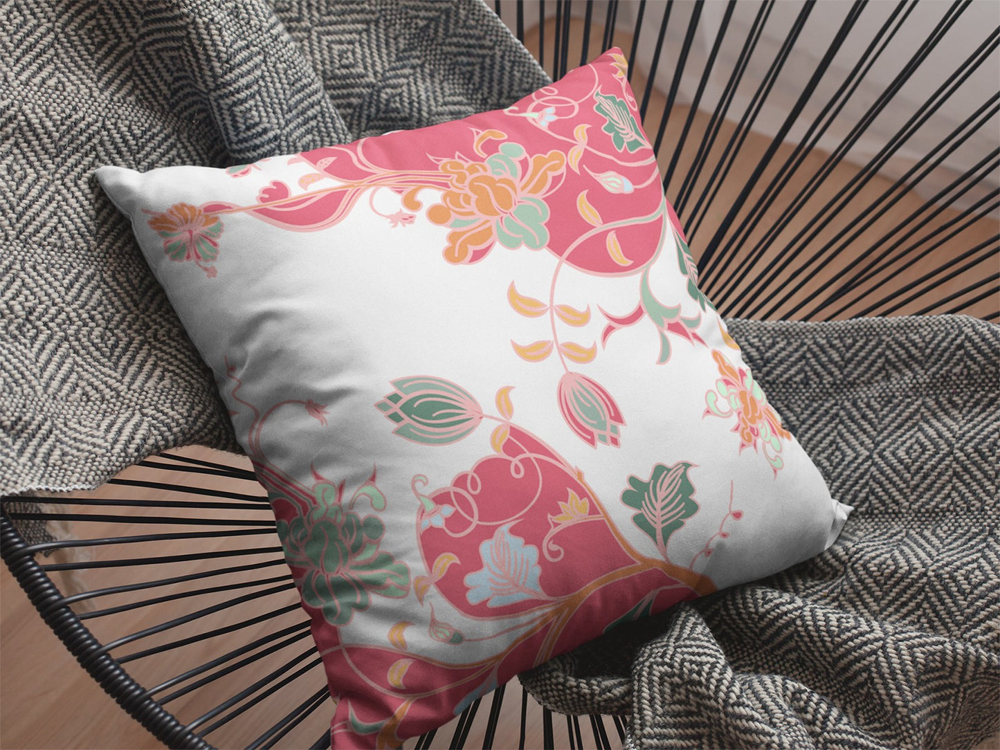 Red White Garden Suede Pillow