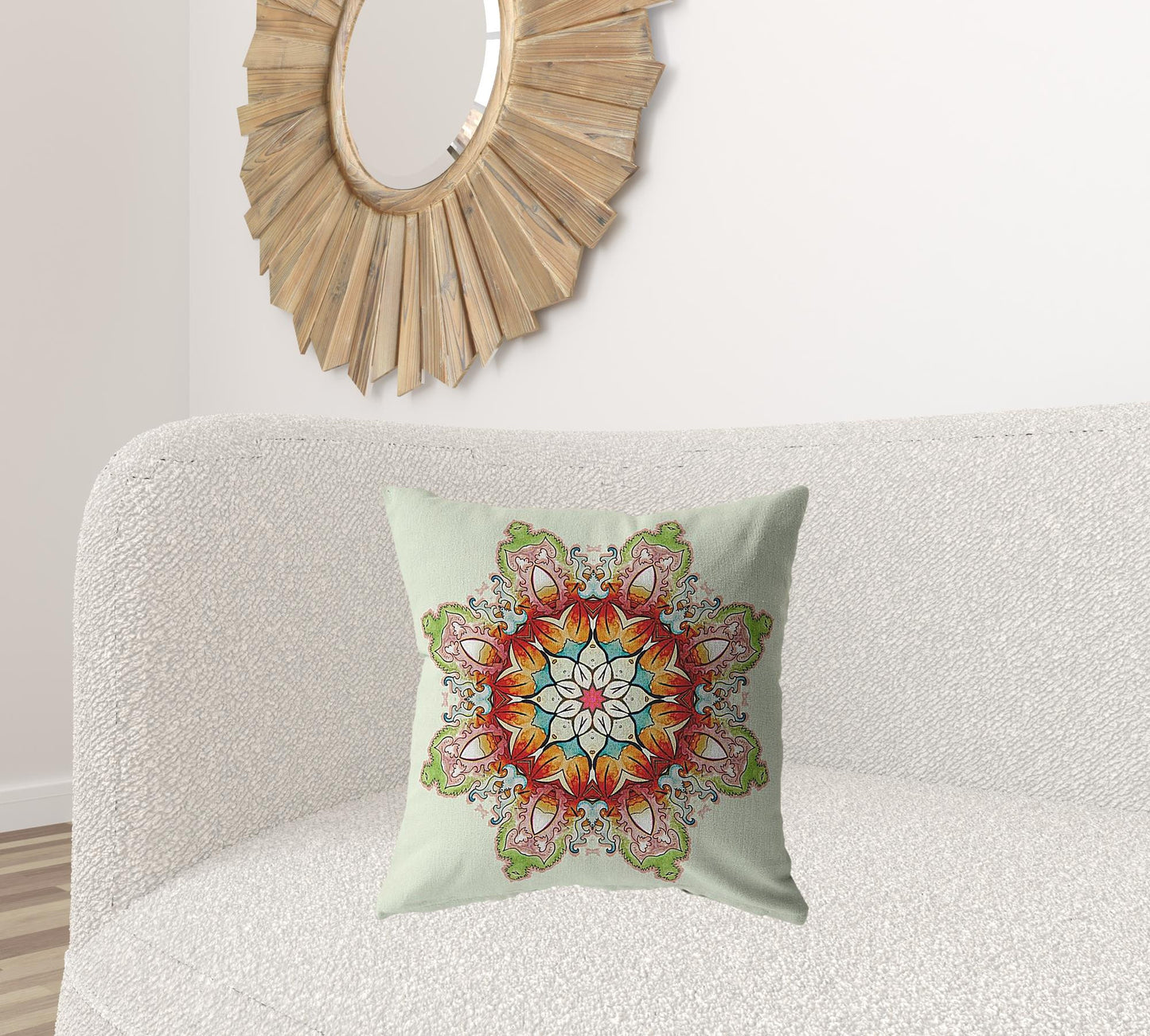 Orange Green Mandala Suede Pillow