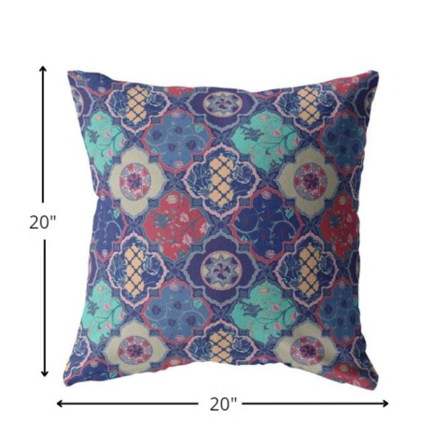 Navy Red Trellis Suede Pillow