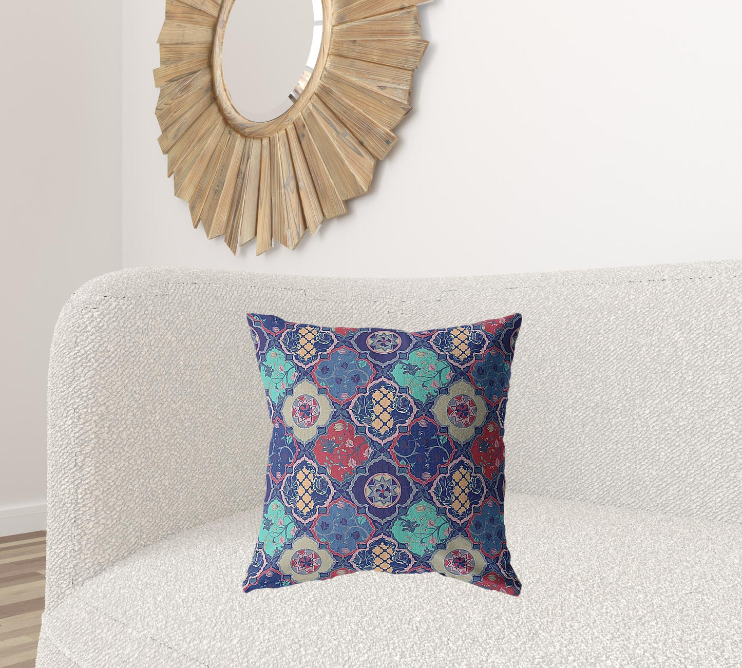 Navy Red Trellis Suede Pillow