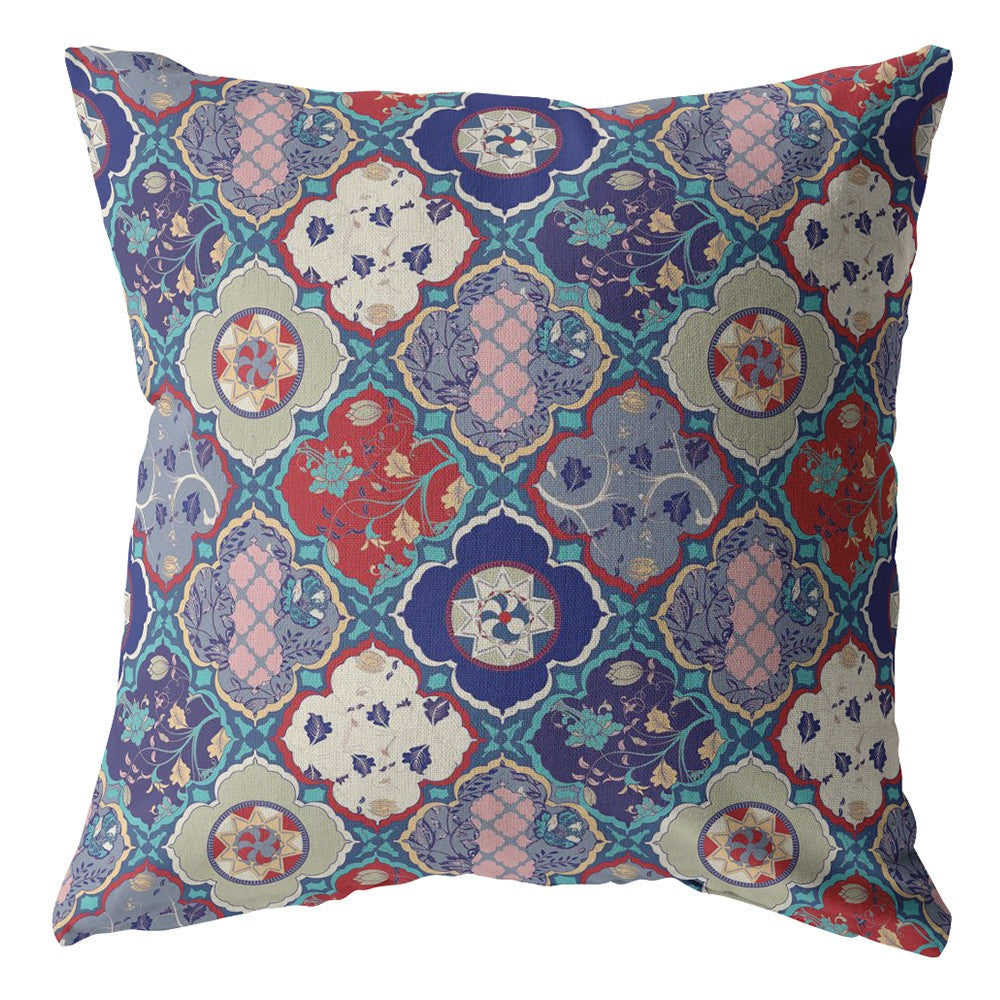 Turquoise Cream Trellis Suede Pillow