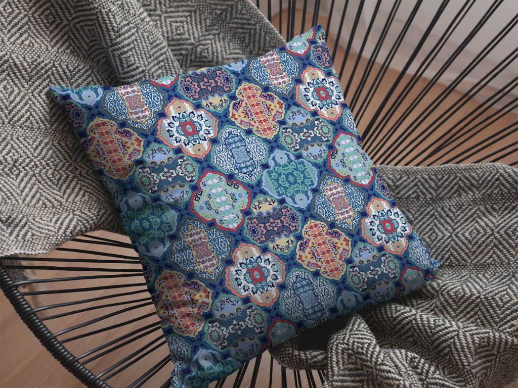 Turquoise Red Trellis Suede Pillow