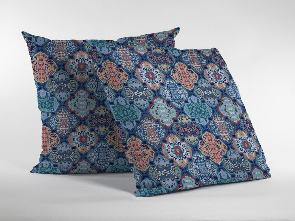Turquoise Red Trellis Suede Pillow