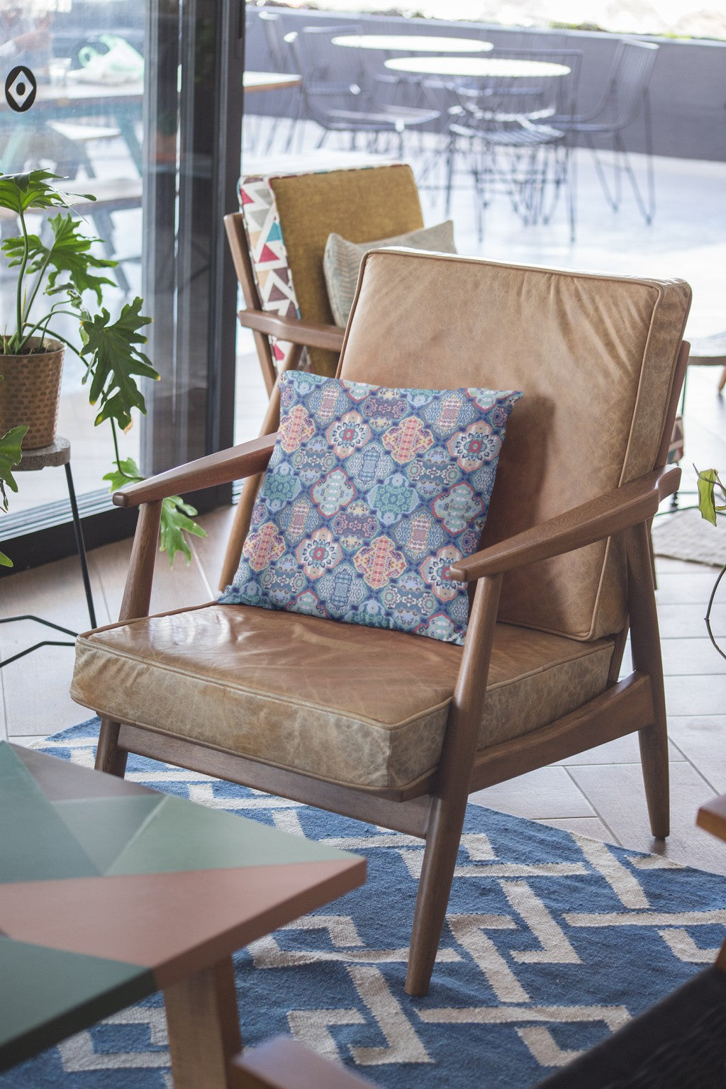 Turquoise Red Trellis Suede Pillow