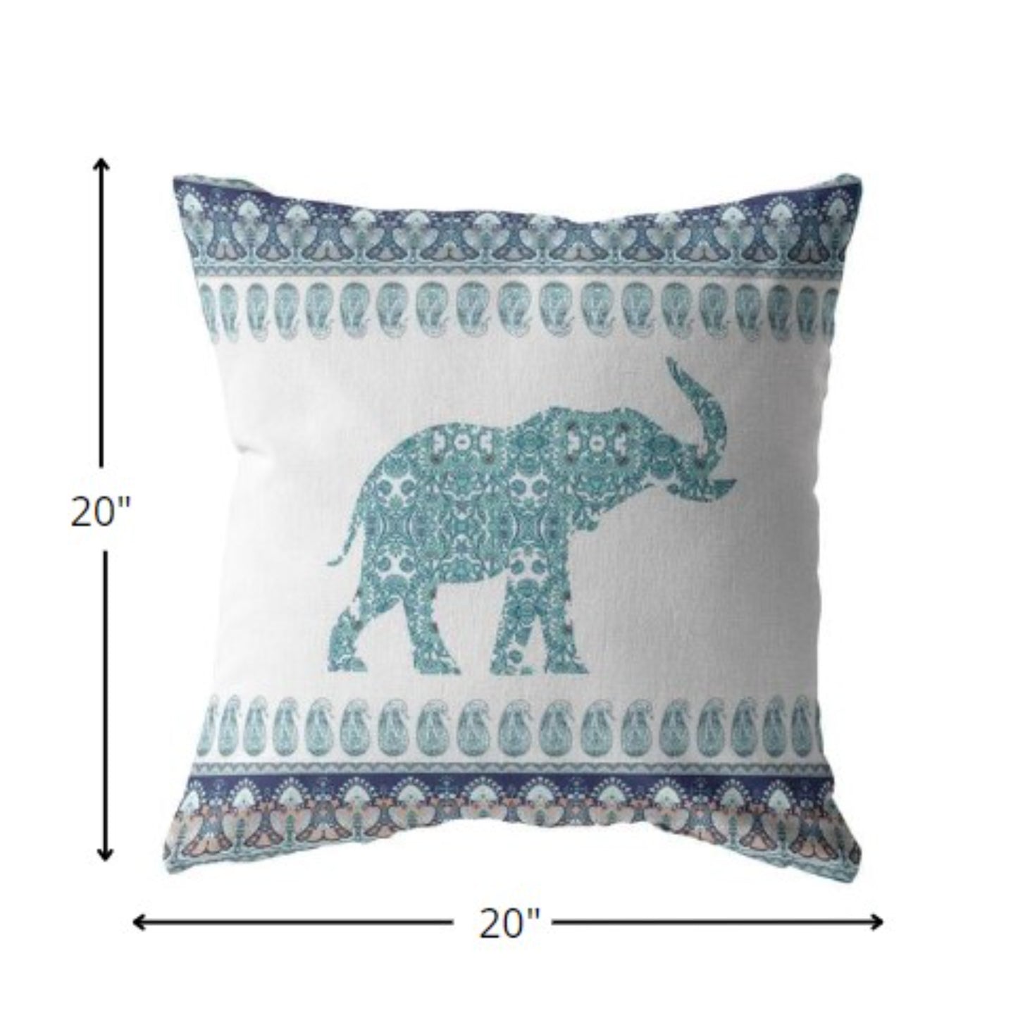 Teal Ornate Elephant Suede Pillow