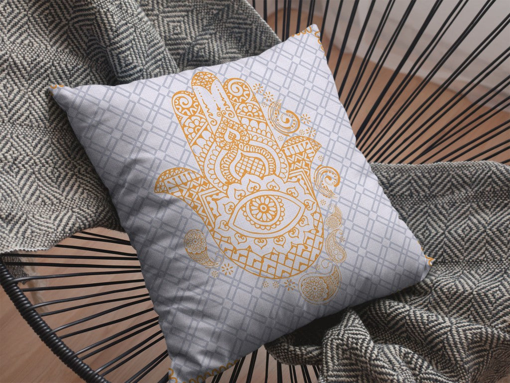 Gold Gray Hamsa Boho Suede Pillow